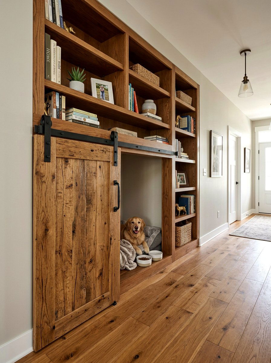 Barn Door Dog Kennel - 30 built in dog crate ideas