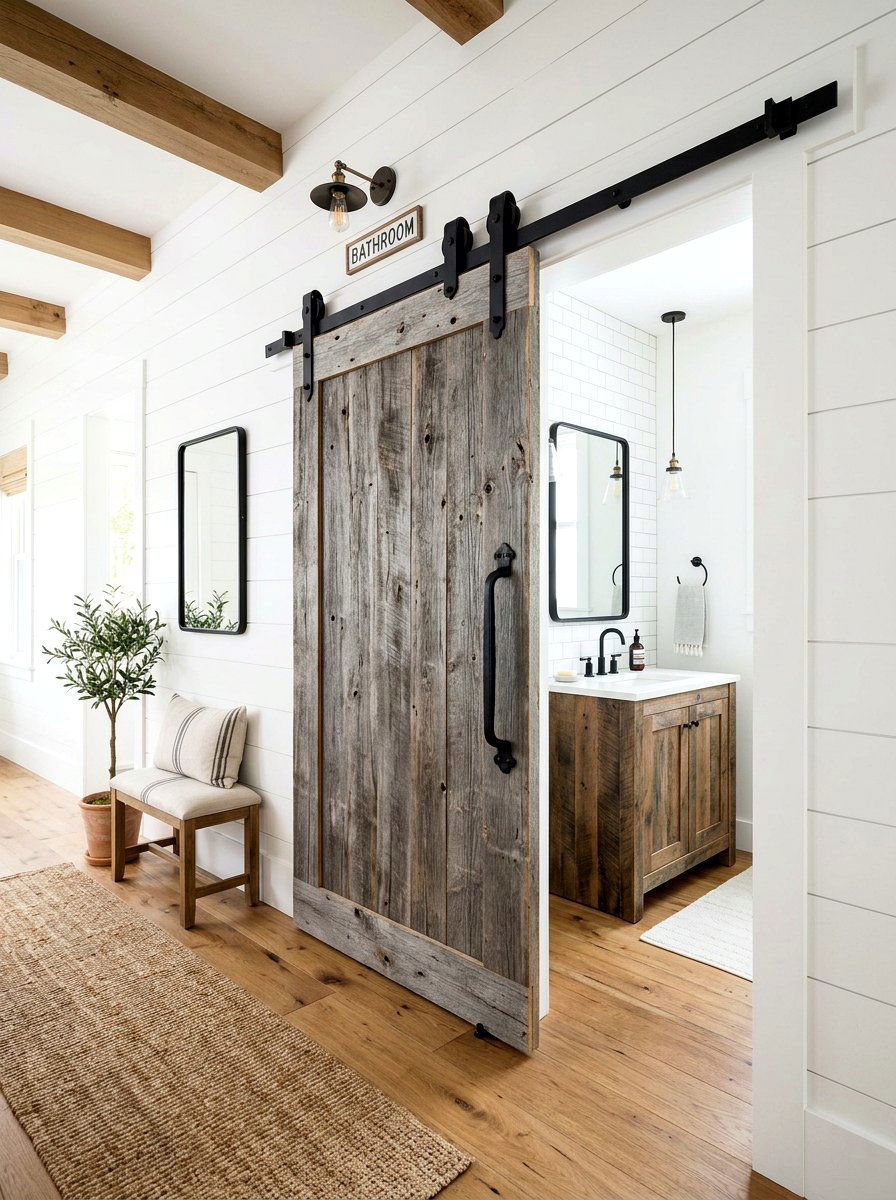 Barn Door Entrance - 30 rustic spa bathroom ideas