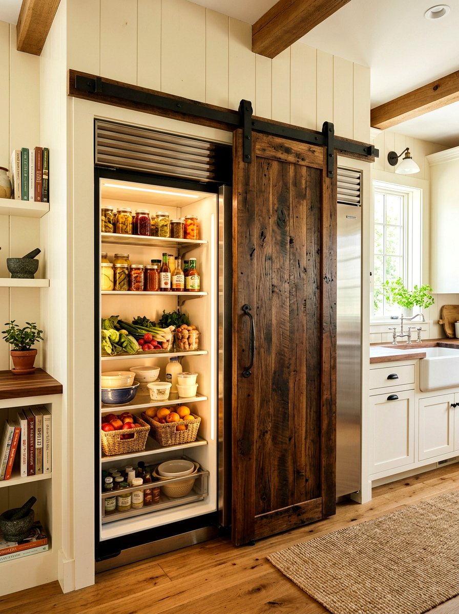 Barn Door Pantry Fridge - 30 hidden fridge ideas