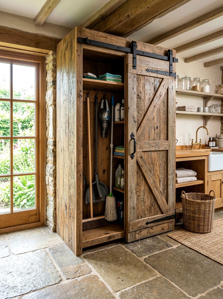 Barn Door Style Broom Cabinet - 30 tall broom cabinet ideas