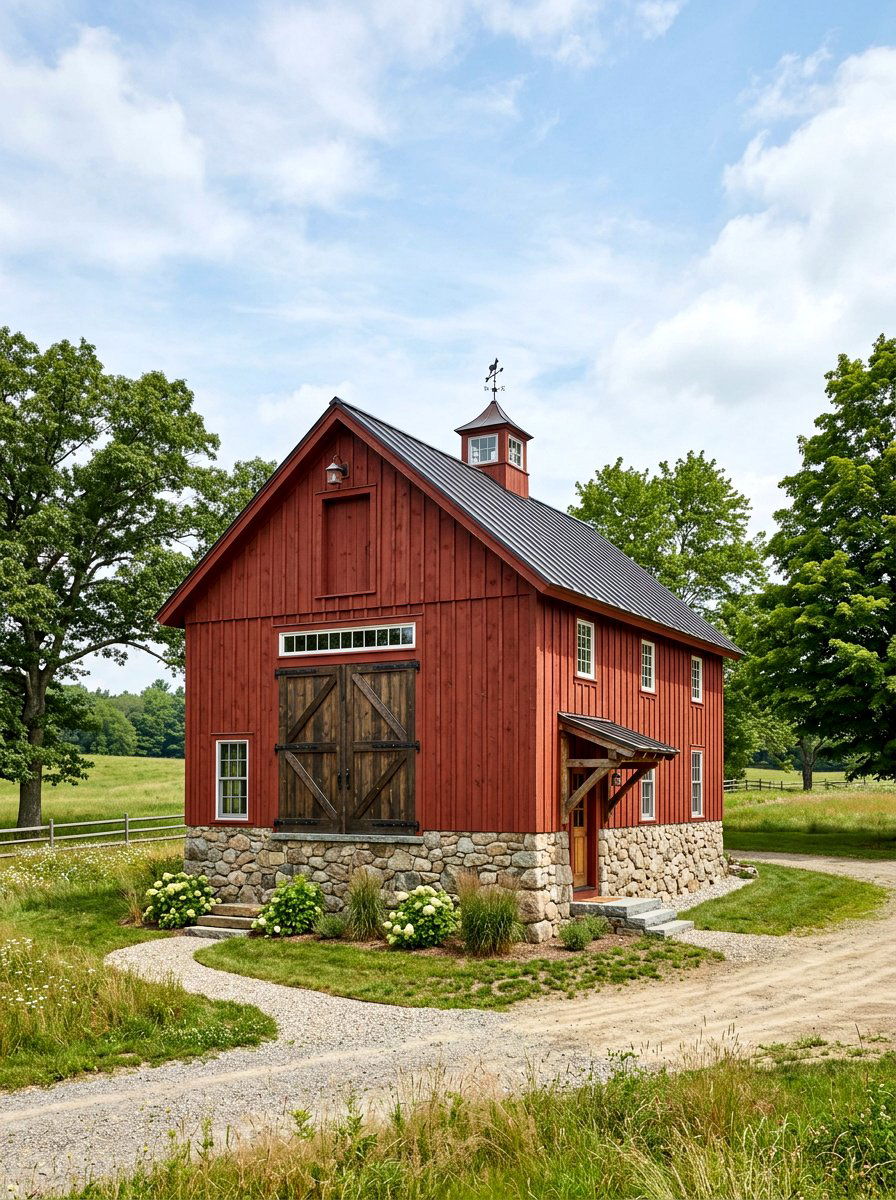 Barn Style Home With Wood Cladding And Stone Foundation - 30 stone and wood exterior ideas