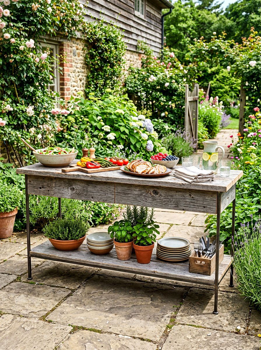 Barn Wood Garden Console - 30 rustic outdoor furniture ideas