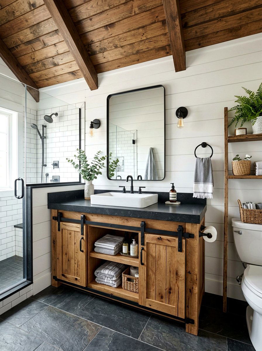 Barn door bathroom vanity - 30 farmhouse bathroom vanity ideas