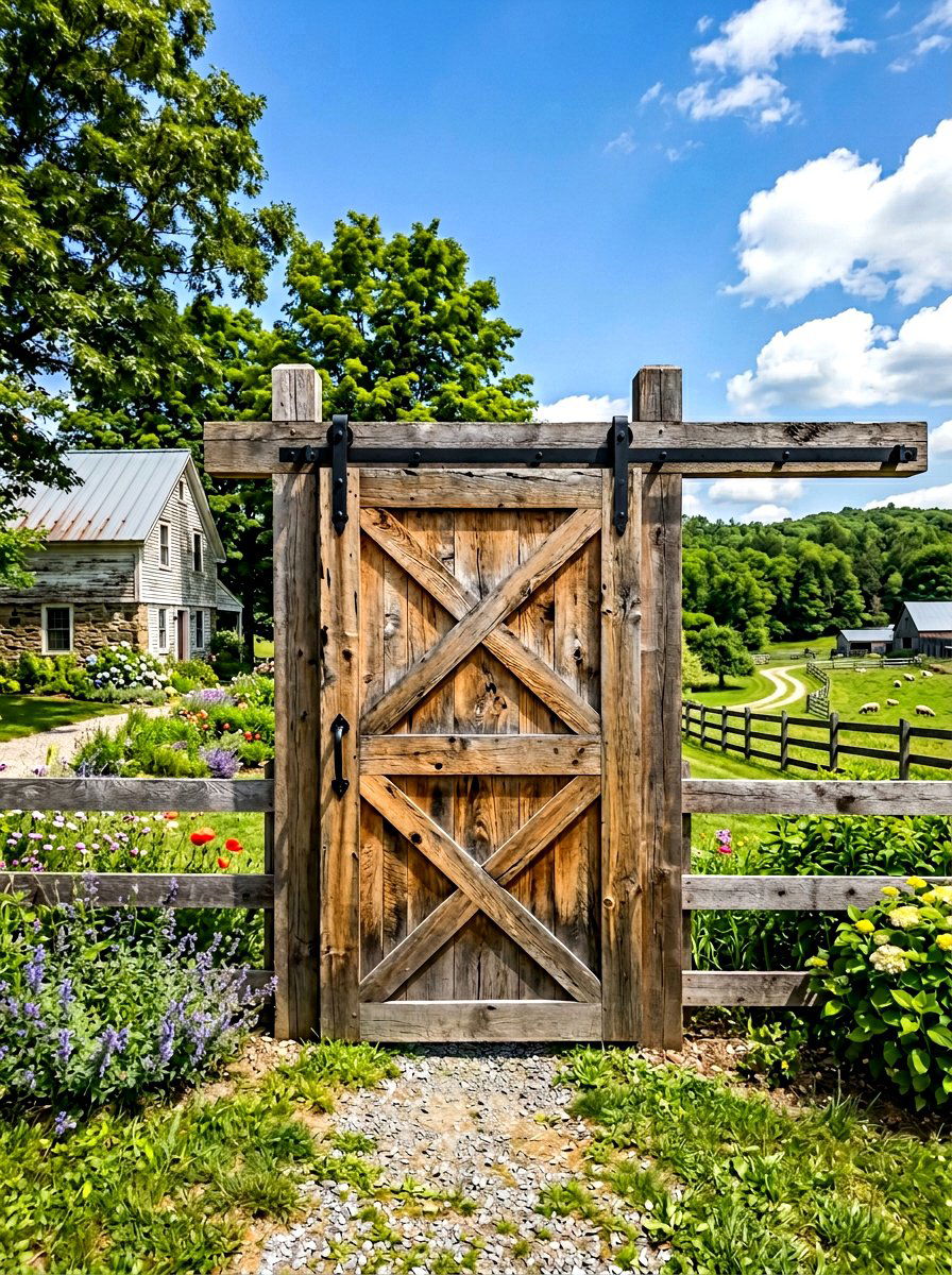 Barn door gate - 30 farmhouse backyard ideas