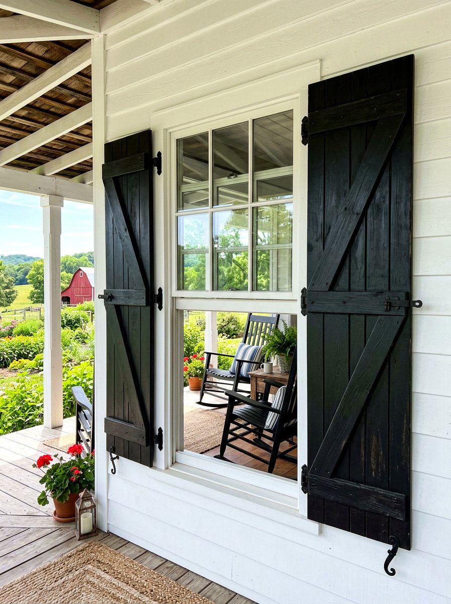 Barn door shutters - 30 country porch decor ideas