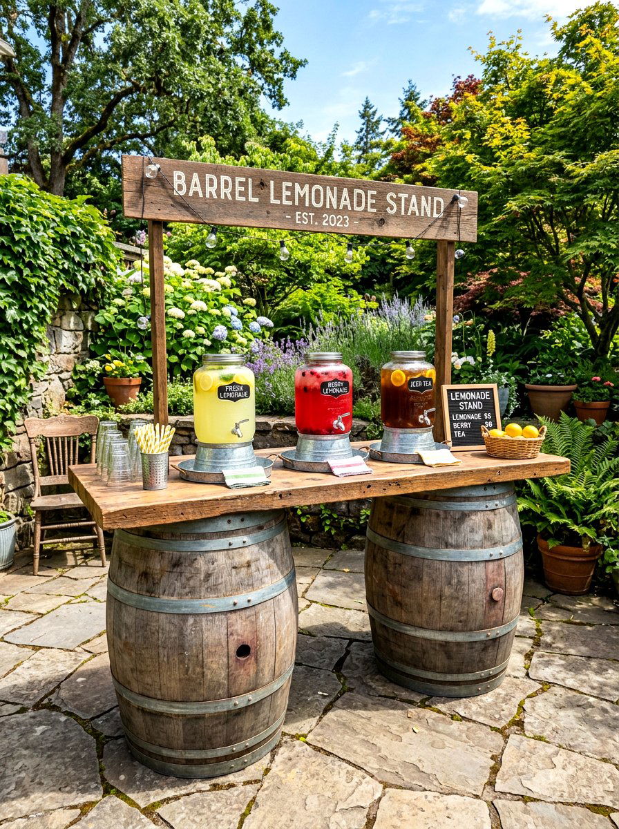Barrel Lemonade Stand - 30 lemonade stand patio ideas