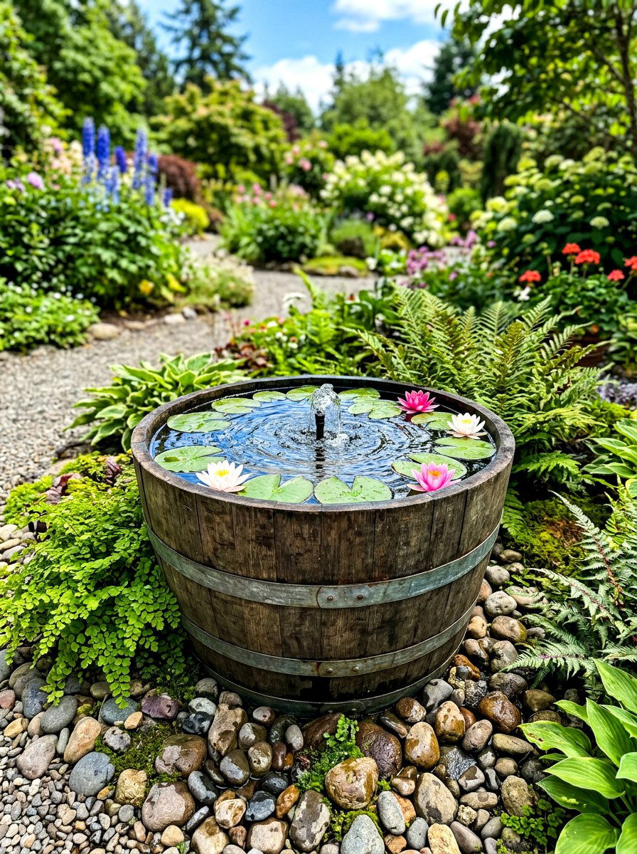 Barrel Water Feature - 30 budget backyard ideas