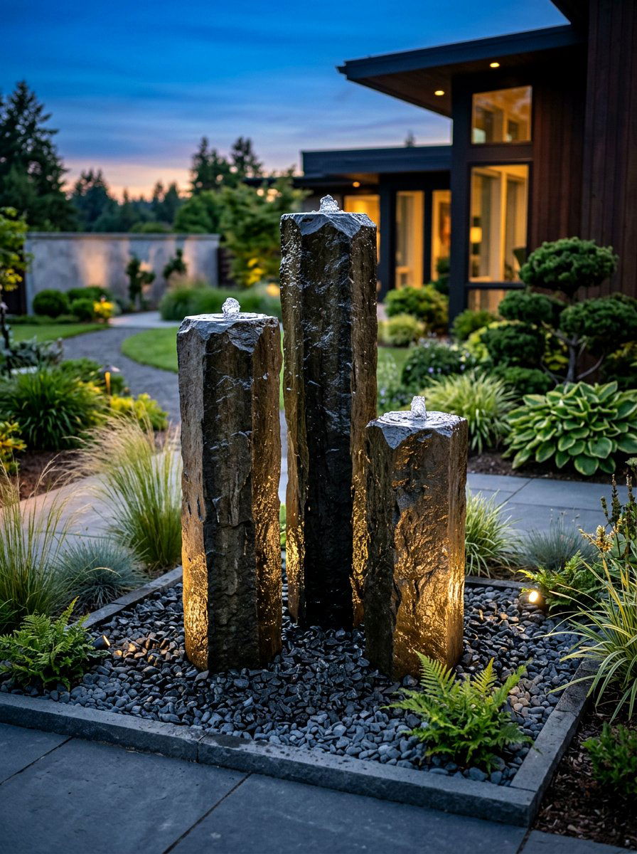 Basalt Column Fountain - 30 backyard water feature ideas