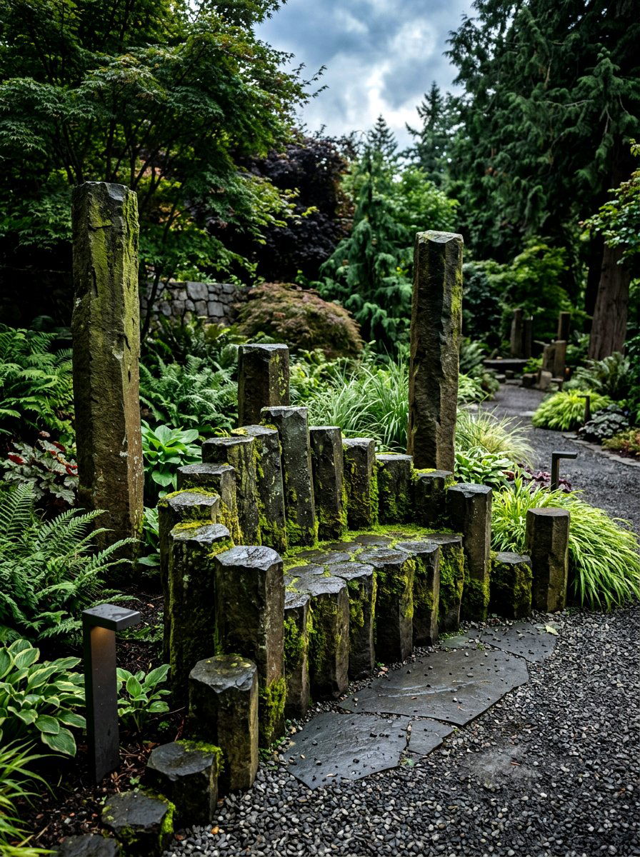 Basalt Column Garden Bench - 30 stone bench garden ideas