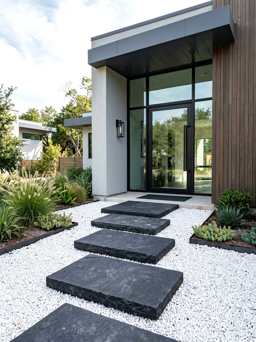 Basalt Floating Steps - 30 stone front steps ideas