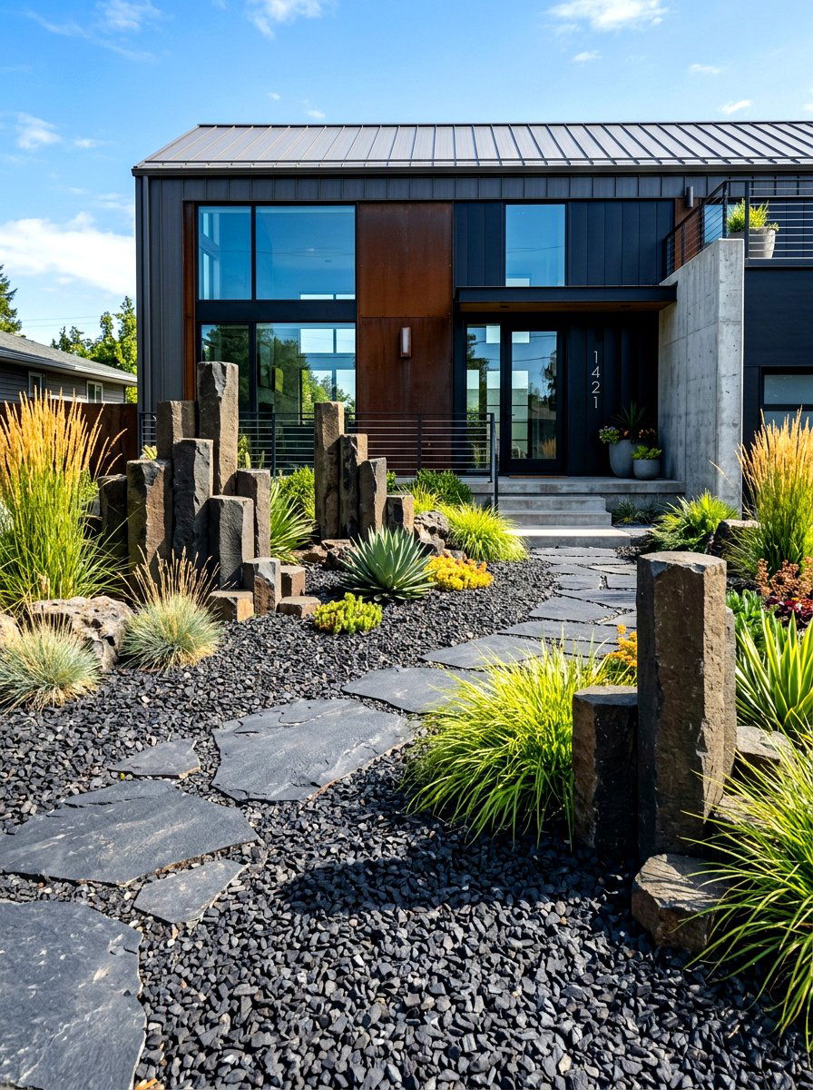 Basalt Rock Front Yard - 30 rock mulch front yard ideas
