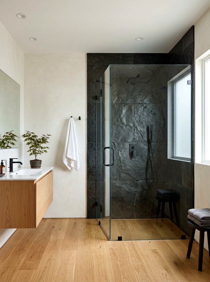 Basalt Shower Wall - 30 stone slab shower ideas