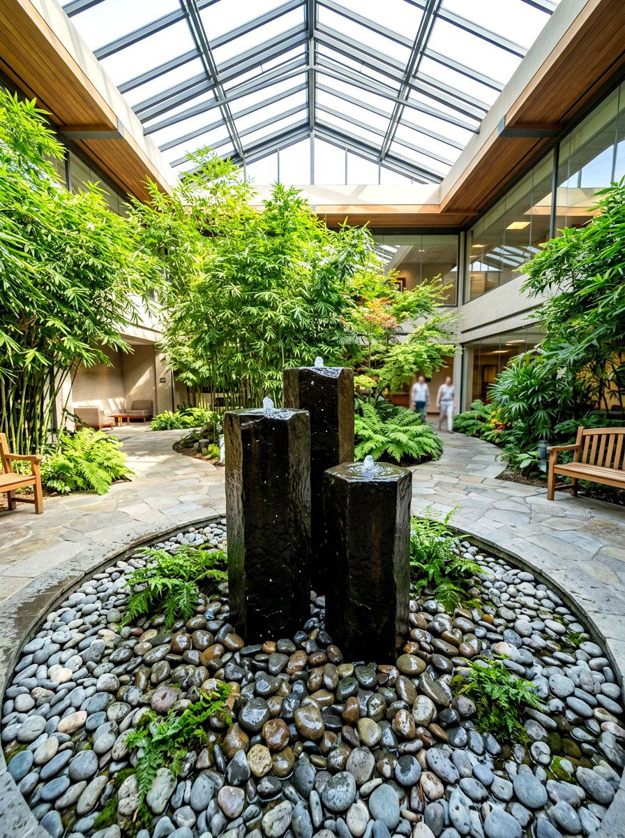 Basalt column floor fountain - 30 indoor fountain decor ideas