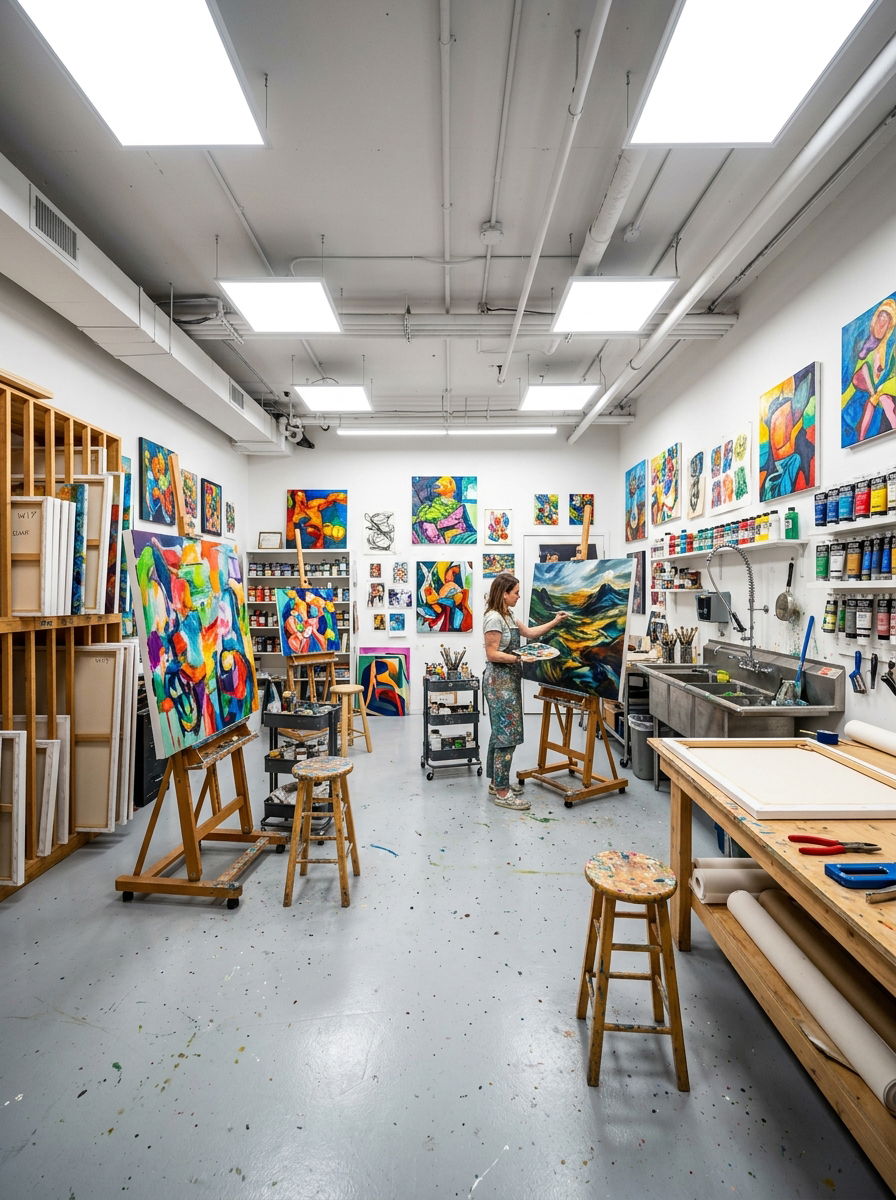 Basement Art Studio - 30 painting studio ideas