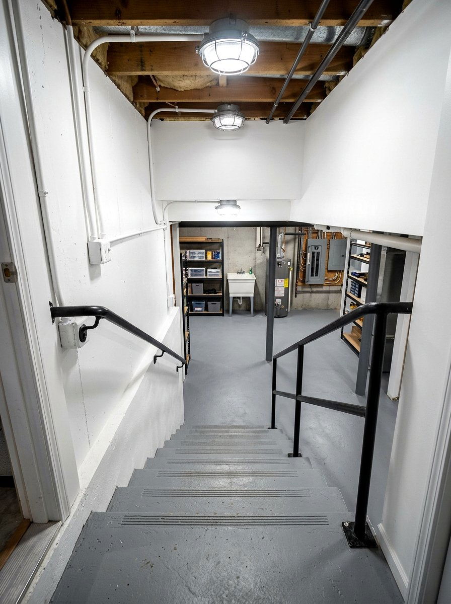 Basement Concrete Staircase Utility Light - 30 stair lighting ideas
