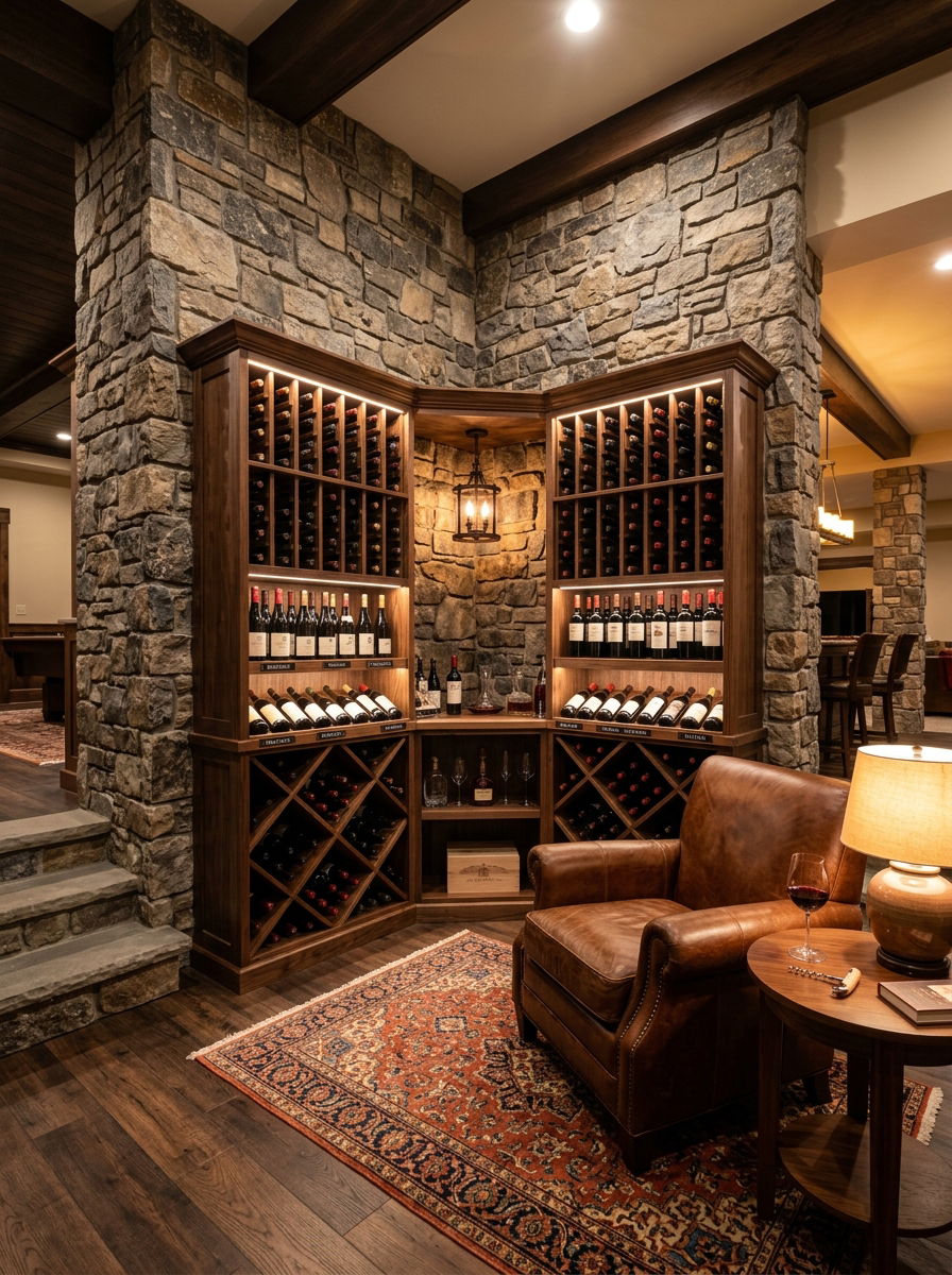 Basement Corner Wine Nook - 30 small wine cellar ideas