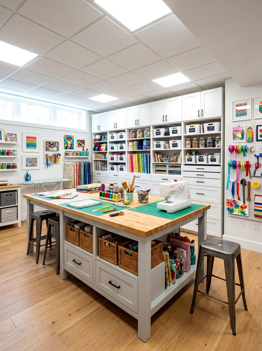 Basement Crafting Studio - 30 crafting nook ideas