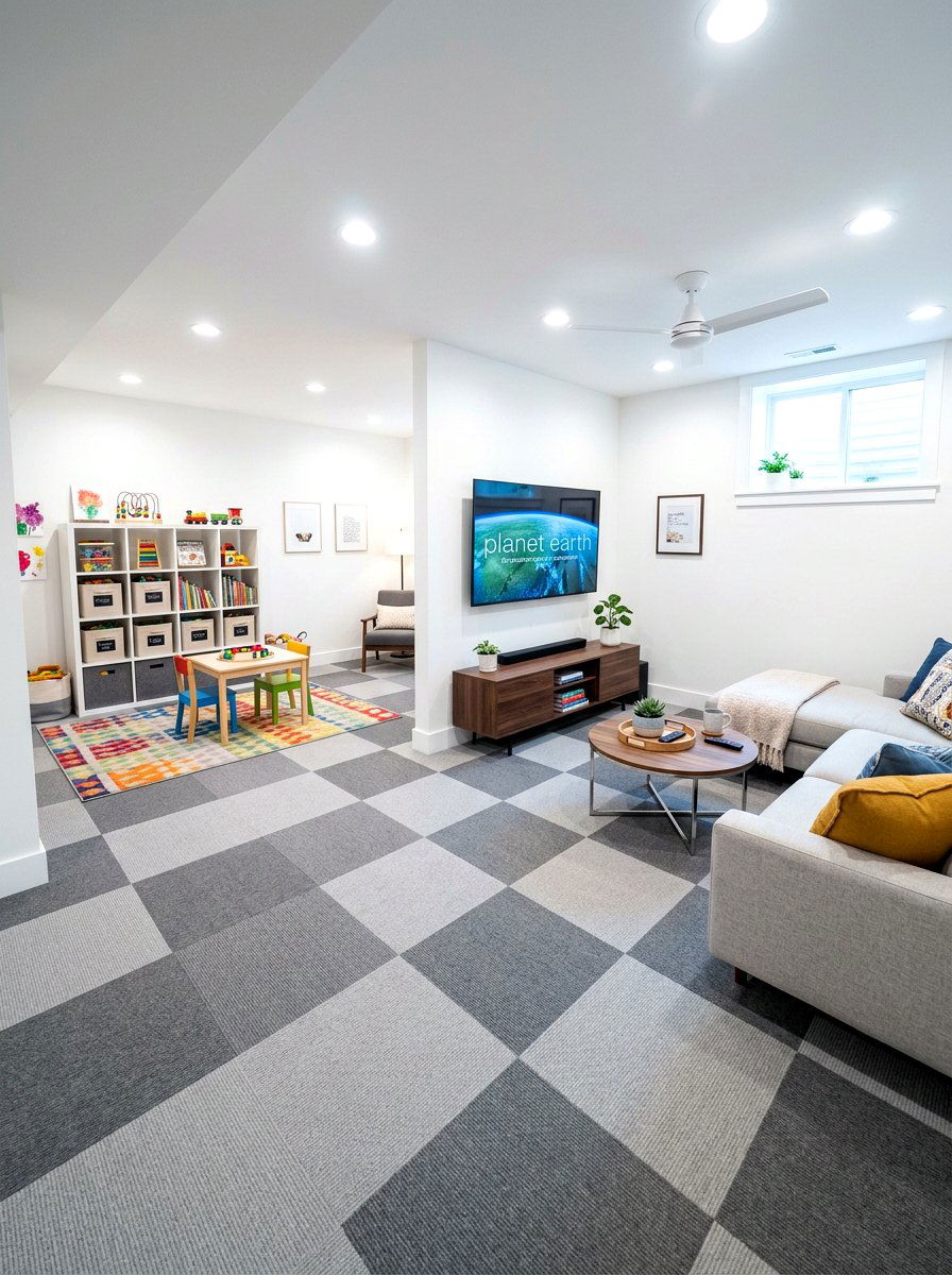 Basement Floating Carpet Tiles - 30 basement family room ideas