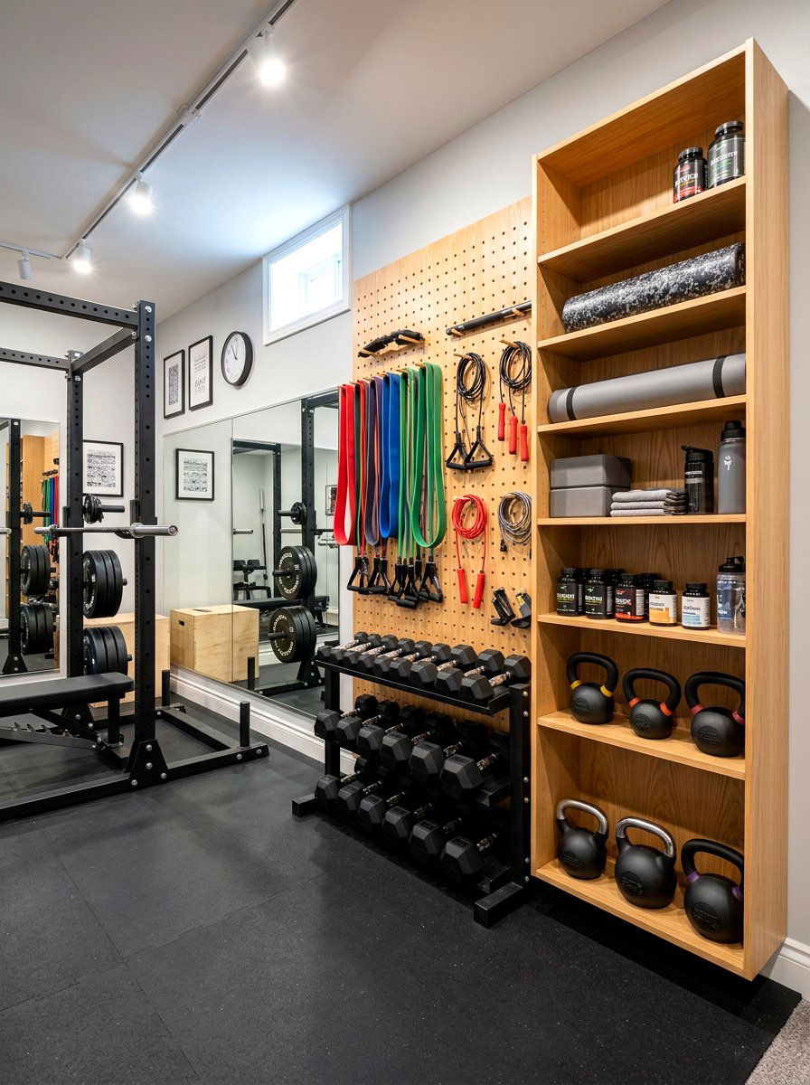Basement Gym Wall Storage - 30 basement gym ideas