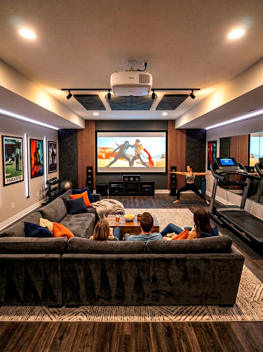 Basement Home Theater Gym - 30 multipurpose room ideas