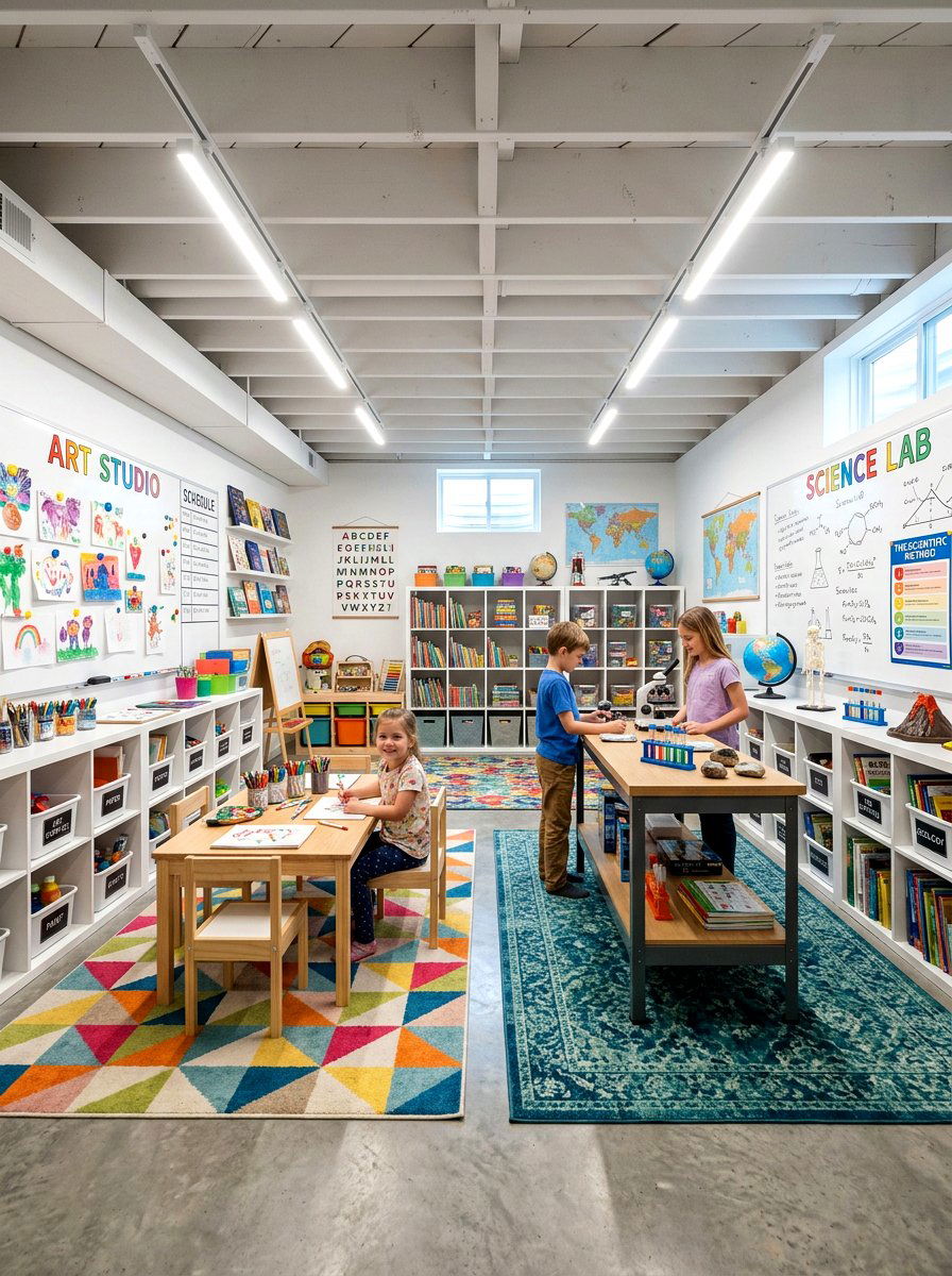 Basement Homeschool Room - 30 home schoolroom ideas