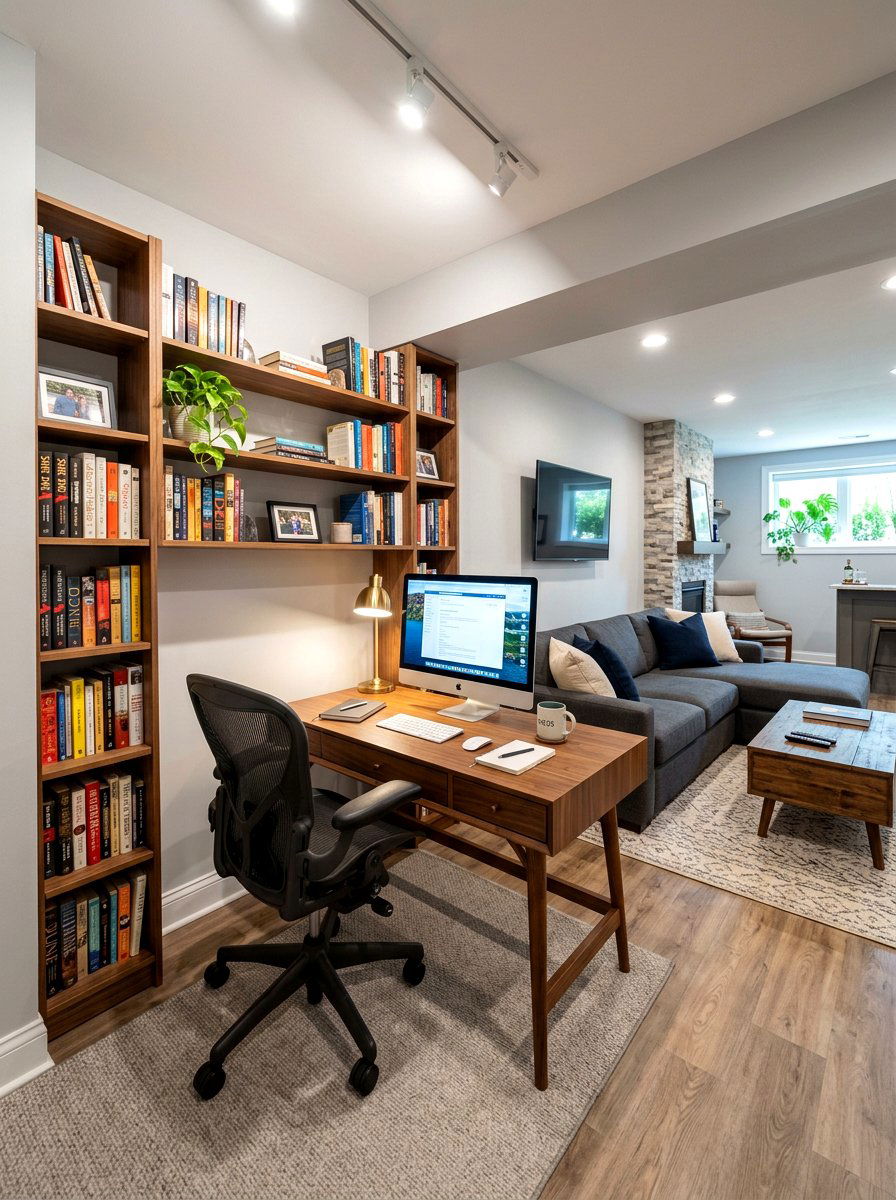 Basement Office Work Area - 30 basement family room ideas