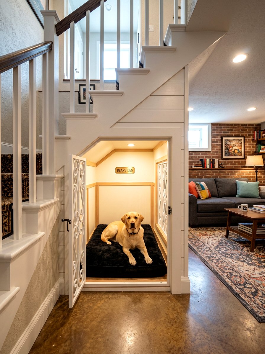 Basement Stairs Dog Kennel - 30 pet bed nook ideas