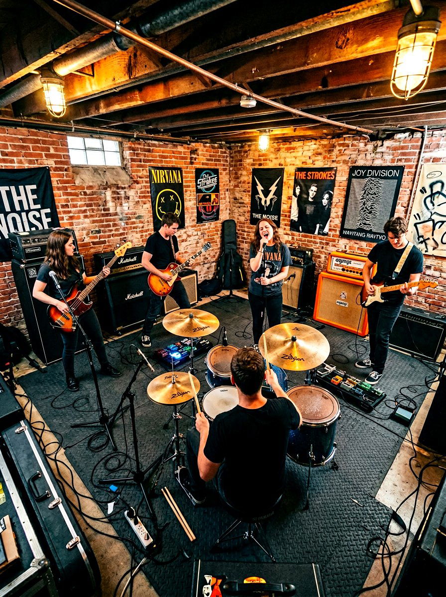 Basement band rehearsal - 30 music room ideas