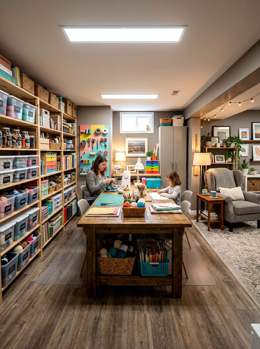 Basement craft room lounge
