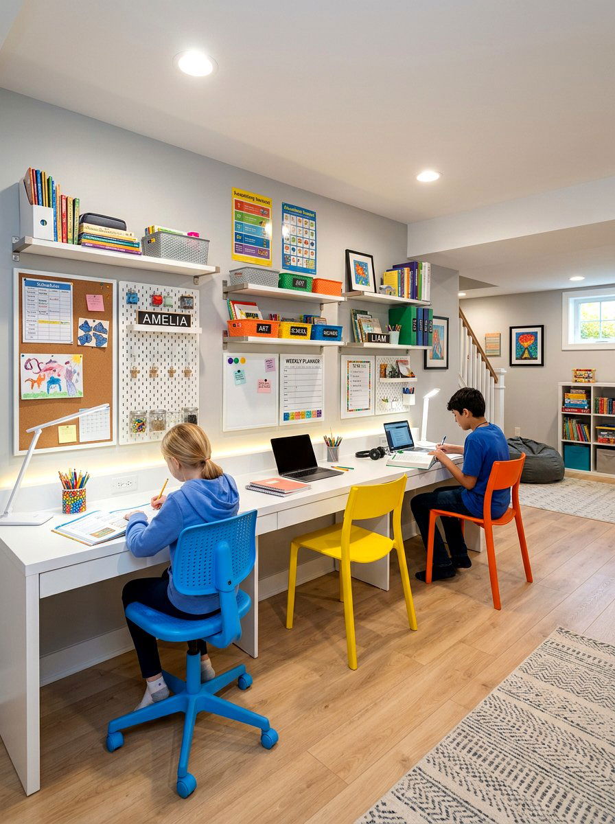 Basement homework station - 30 basement ideas