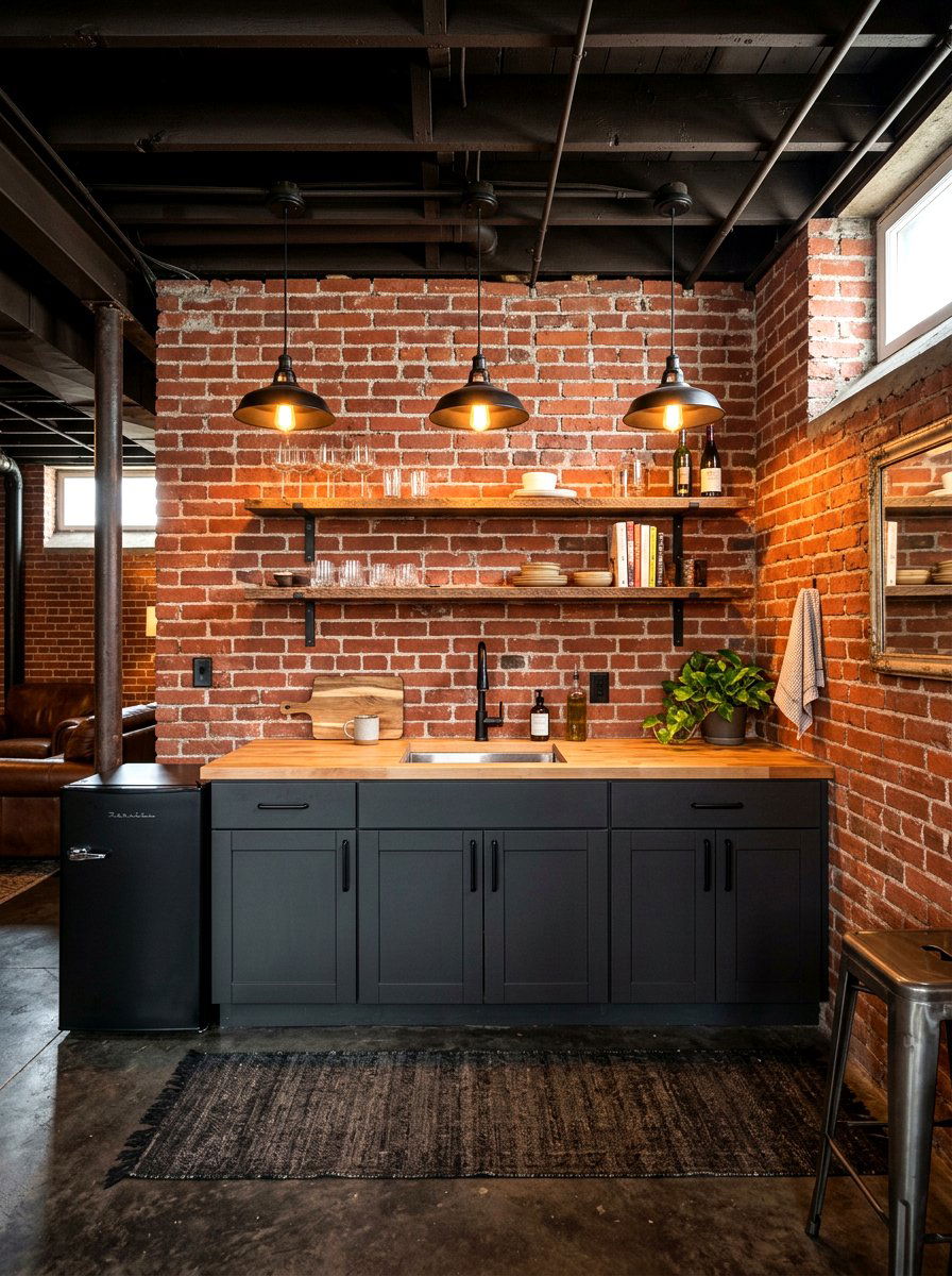 Basement kitchenette brick wall - 30 basement kitchenette ideas