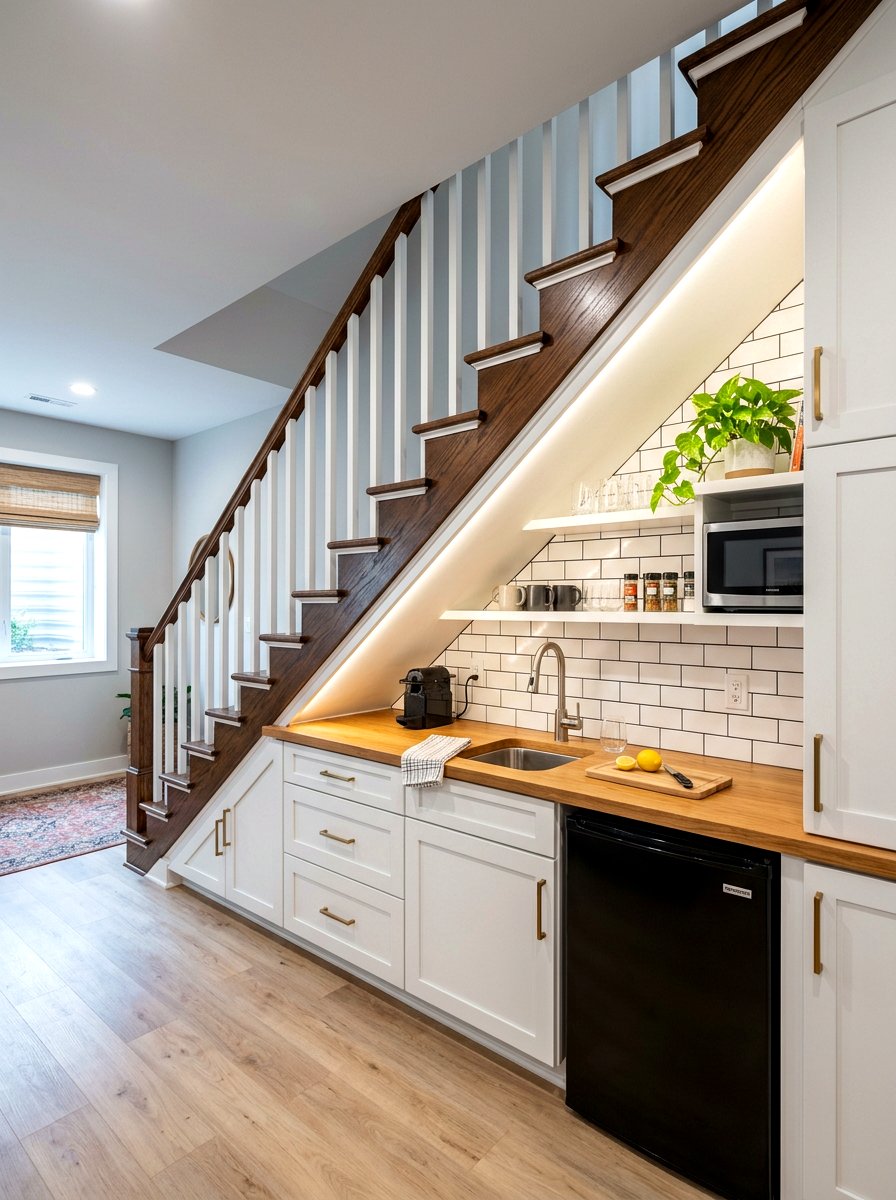 Basement kitchenette under stairs - 30 basement kitchenette ideas