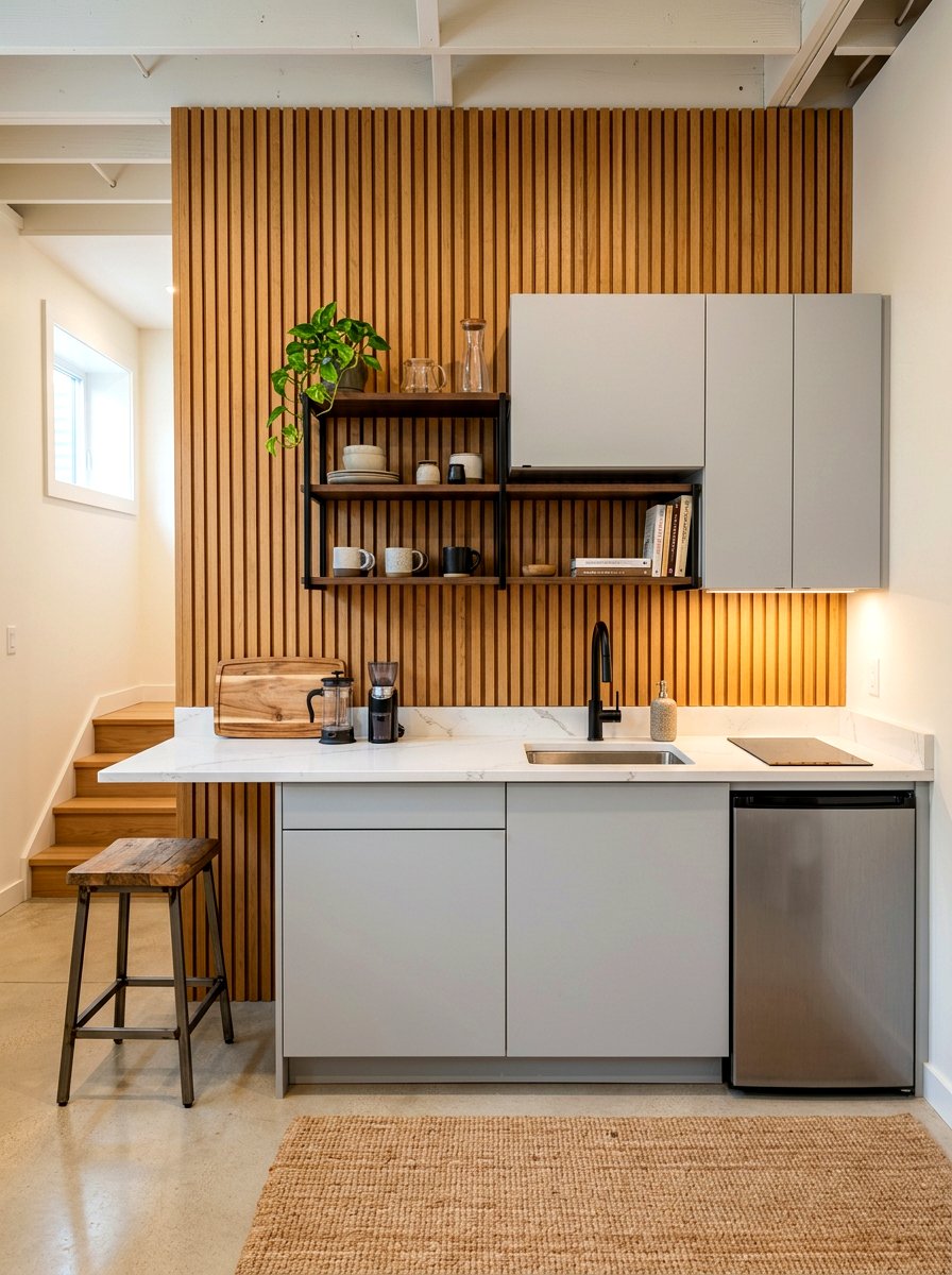 Basement kitchenette wood paneling - 30 basement kitchenette ideas