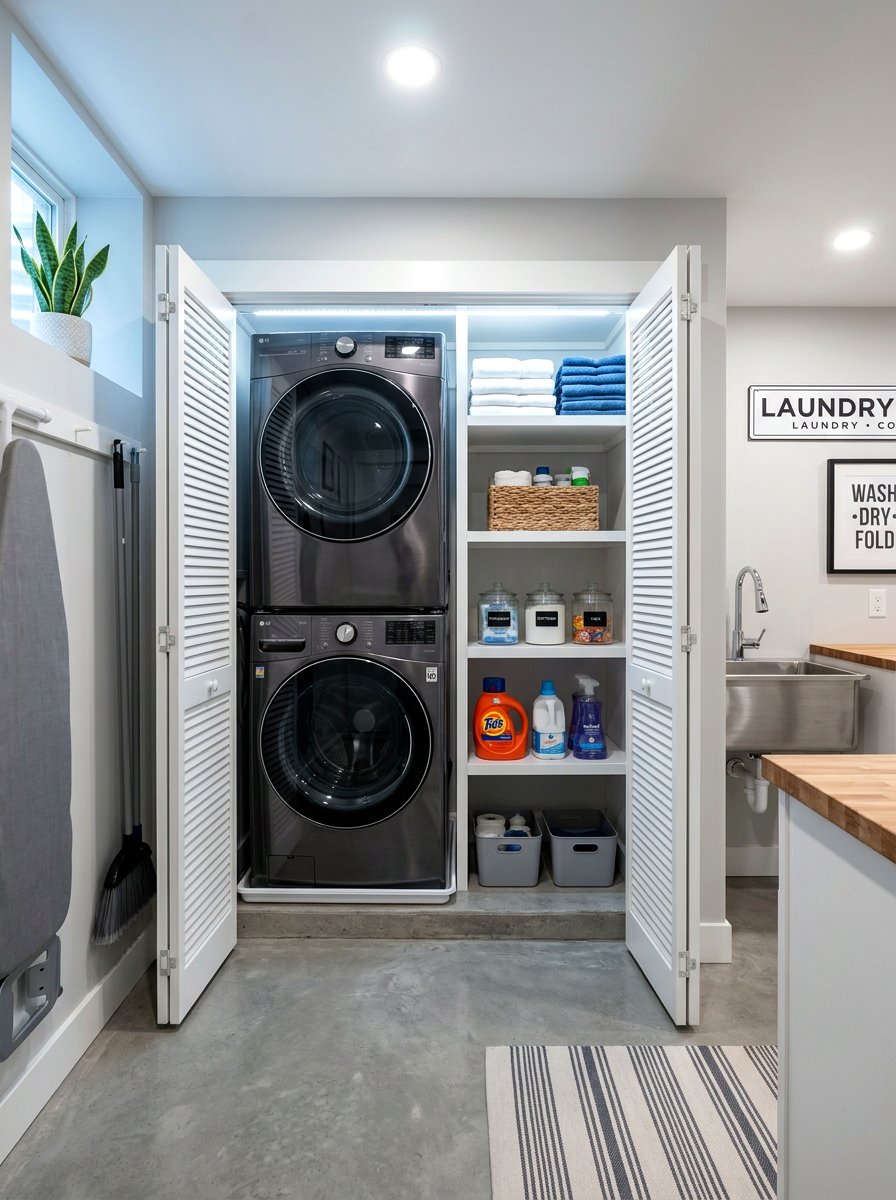 Basement laundry room closet - 30 basement laundry area ideas