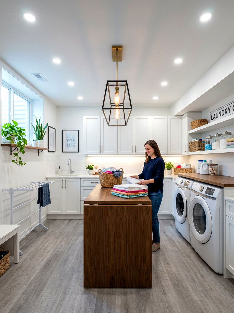 Basement laundry room lighting - 30 basement laundry area ideas