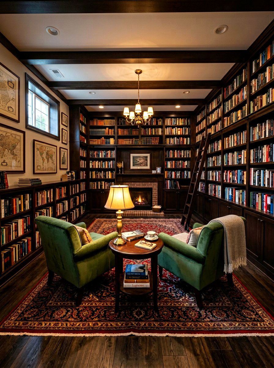 Basement library - 30 basement ideas