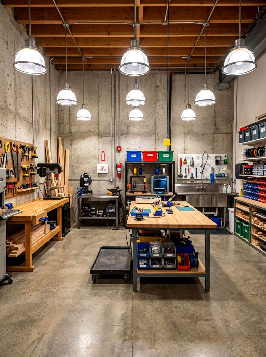 Basement maker space - 30 maker space ideas