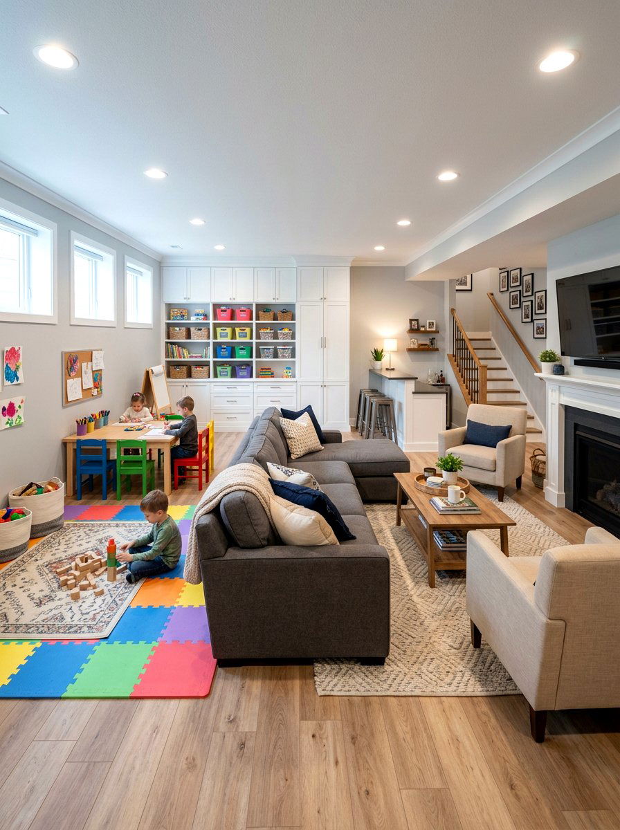 Basement playroom combo - 30 basement family lounge ideas