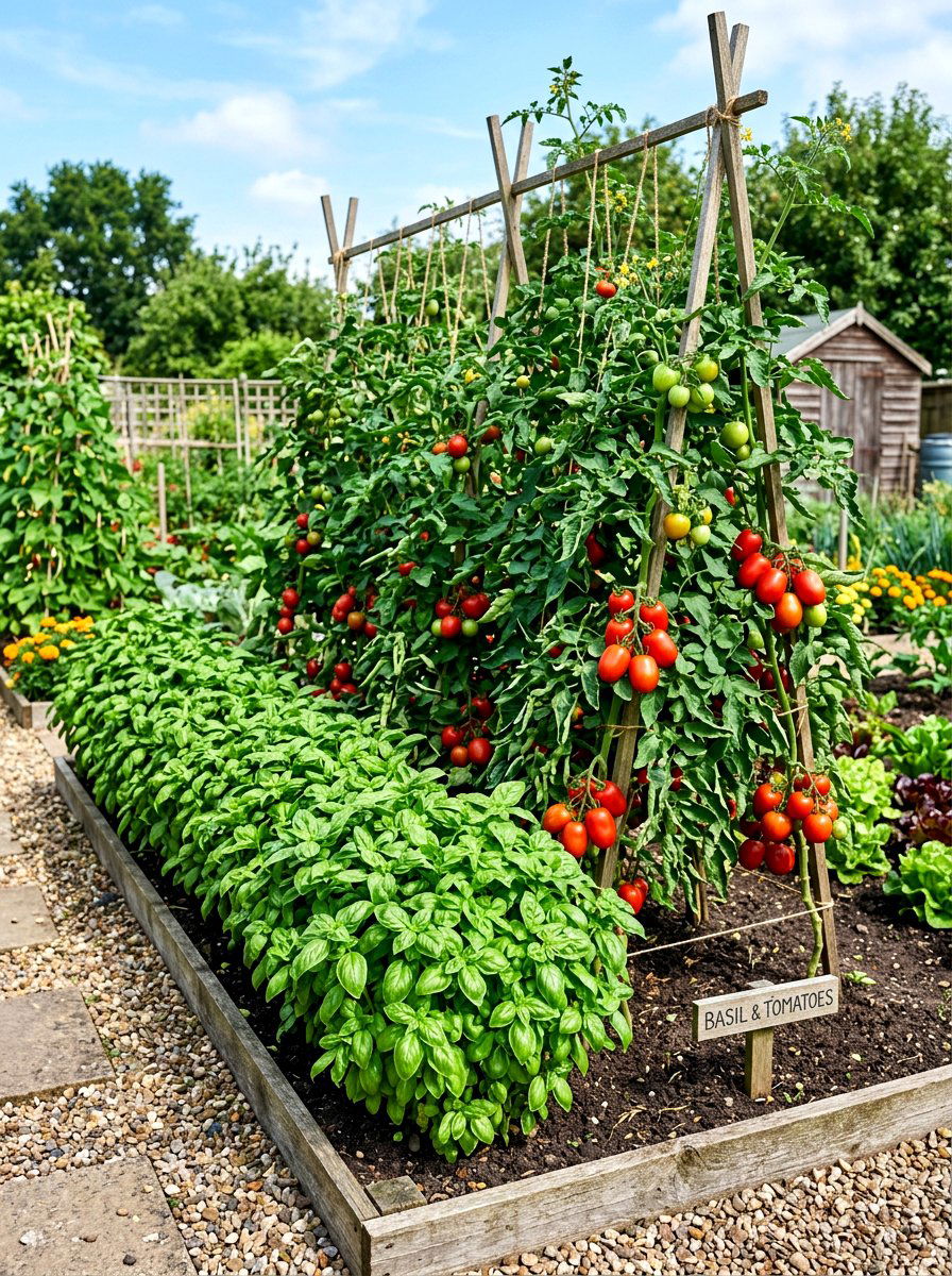Basil and Tomato Companion Border - 30 herb border garden ideas