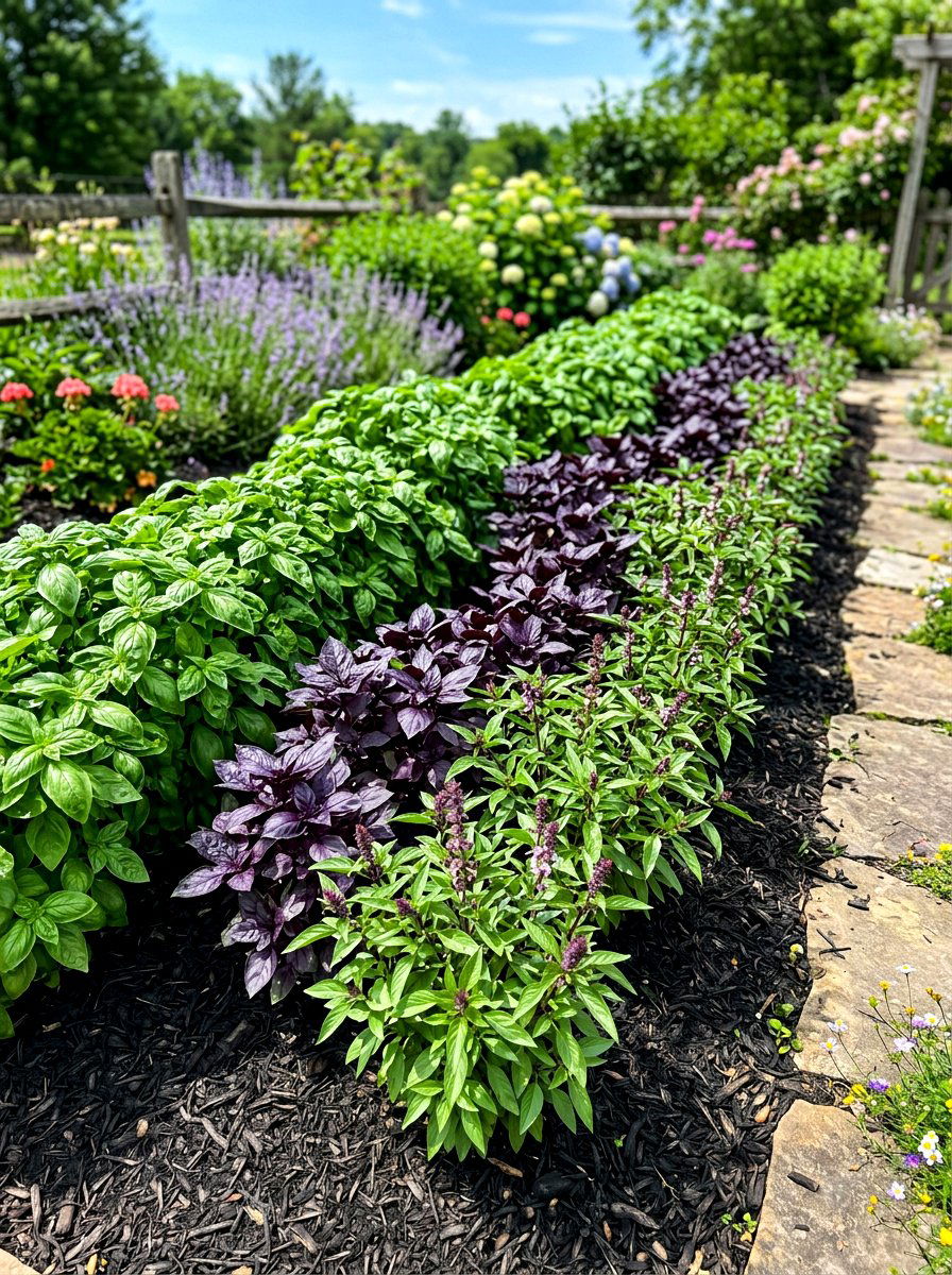 Basil variety border - 30 herb patio border ideas