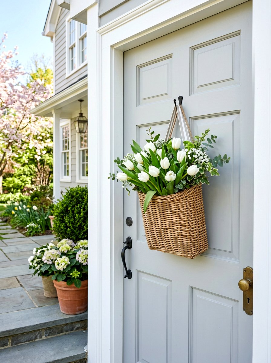 Basket Door Hanger - 30 front door decor ideas