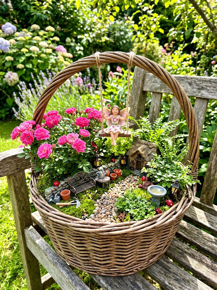 Basket Fairy Garden - 30 miniature fairy garden ideas
