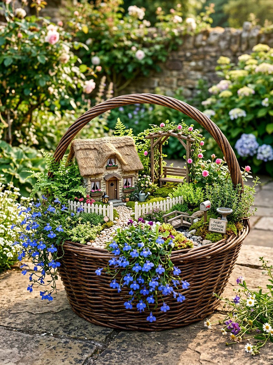 Basket Fairy Garden - 30 fairy garden ideas