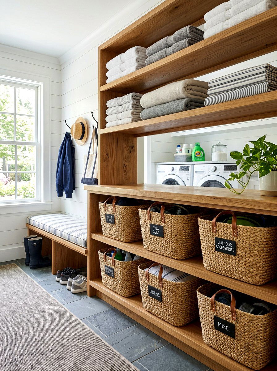 Basket Shelf Storage - 30 aesthetic bookshelf styling apartment ideas