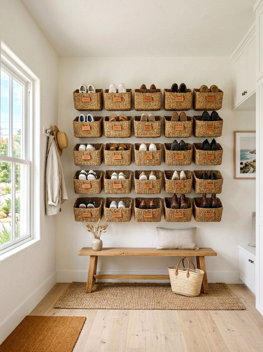Basket Shoe Wall - 30 shoe wall storage ideas