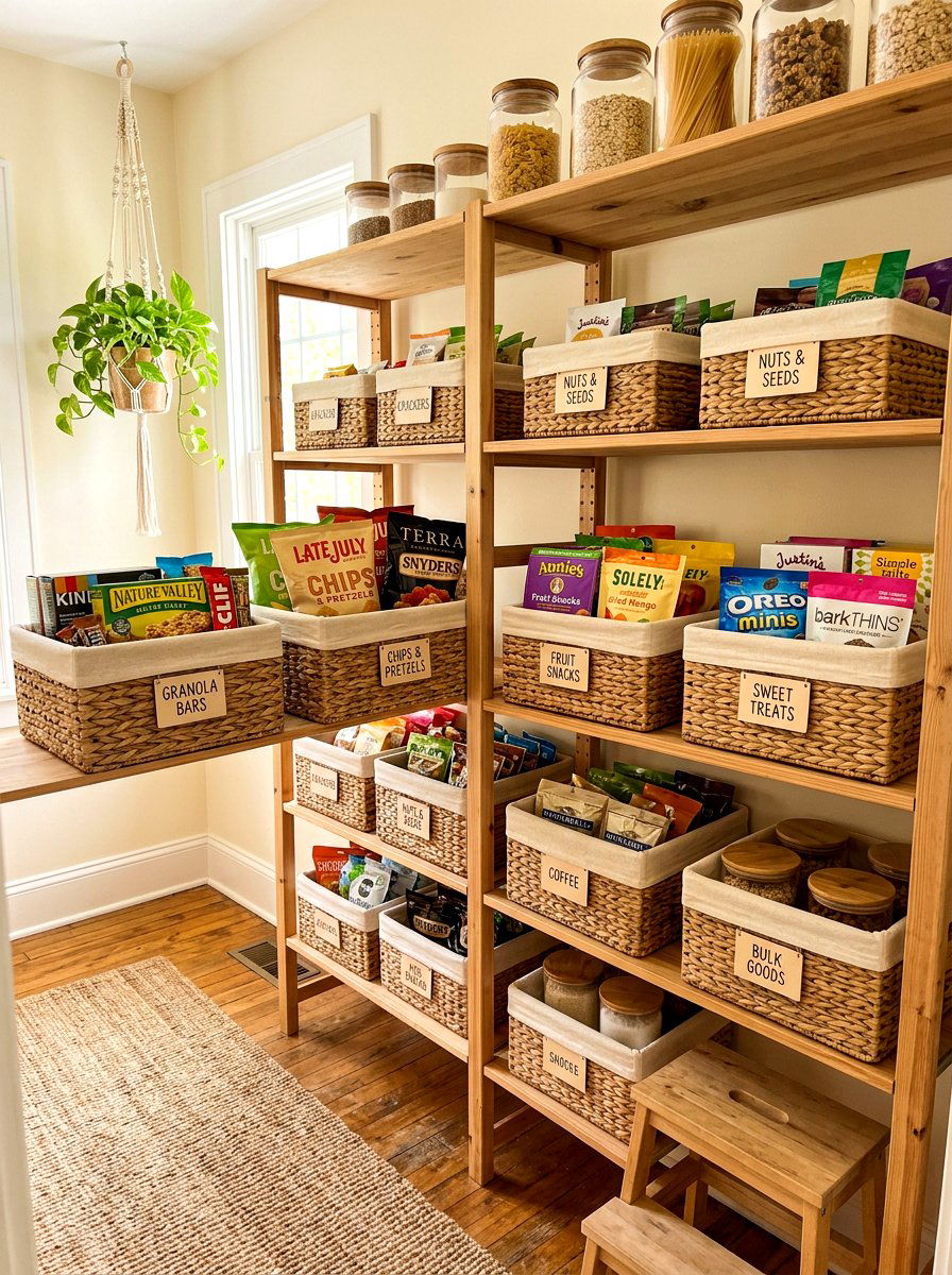 Basket Snack Storage - 30 snack station ideas