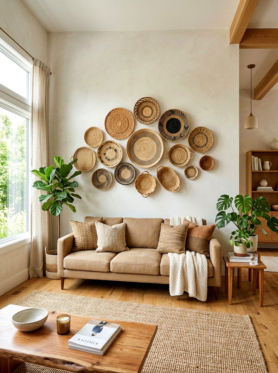 Basket Wall Living Room - 30 secondhand decor ideas