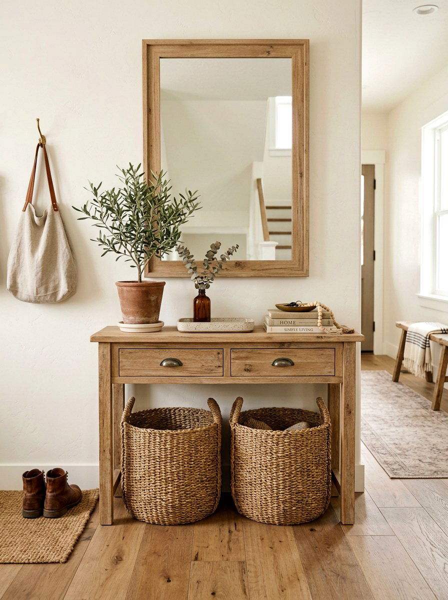 Baskets Under Entry Table - 30 designer entry table decor ideas