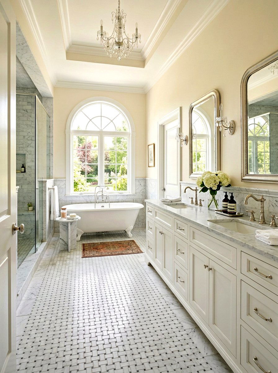 Basketweave Marble Floor Tile - 30 bathroom accent tile ideas