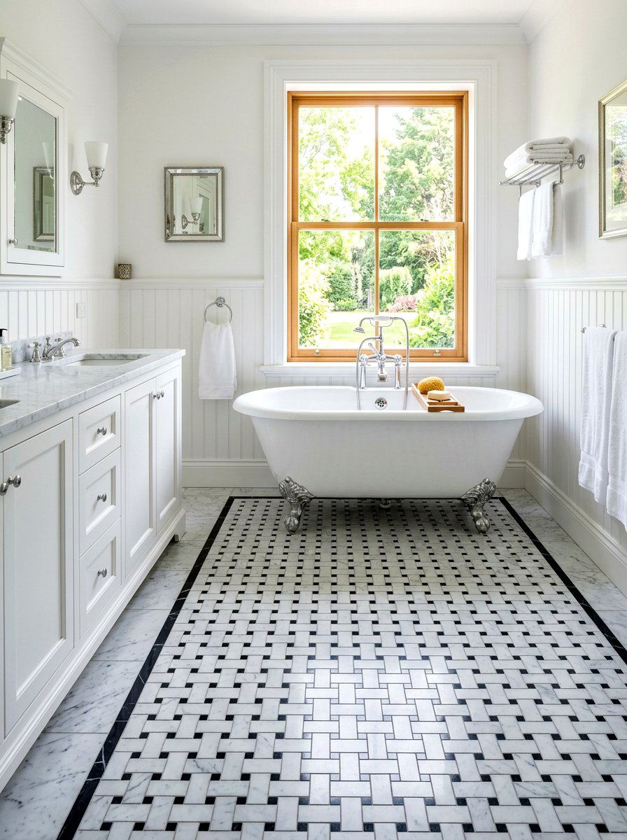 Basketweave Marble Tile - 30 mosaic marble bathroom ideas